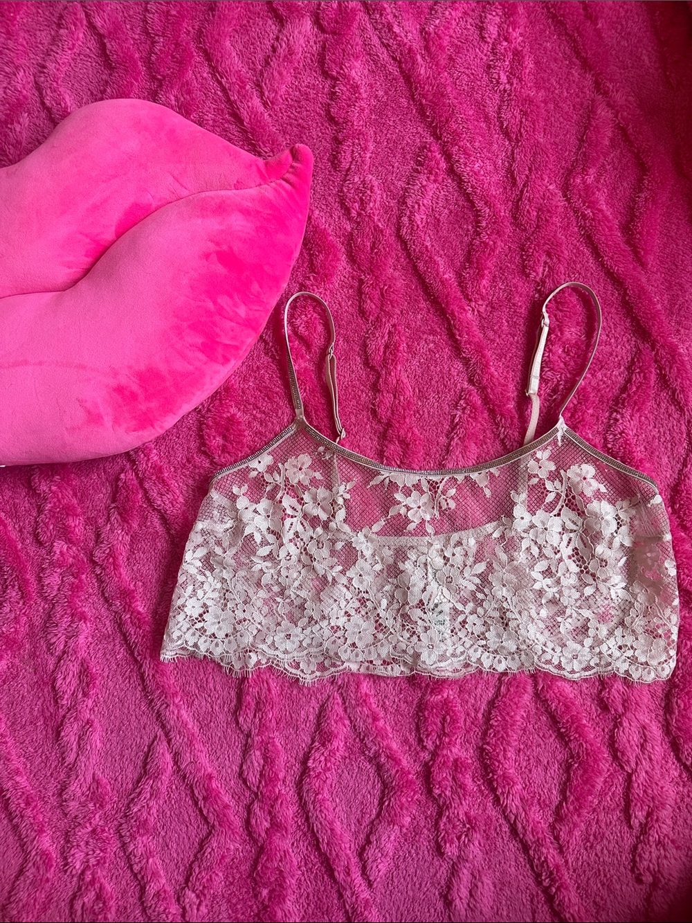 Girly rhinestone gem Mcbling Victoria's Secret Sheer Floral Lace Bandeau in Ivor